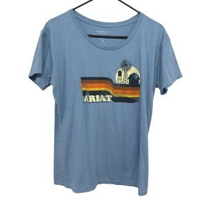 Ariat Western Graphic Tee M Blue Retro‎ Stripe Americana Farmcore Ranchwear